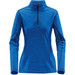 A women's base thermal 1/4 zip jumper in blue with long sleeves and a high collar. It has a branded logo.