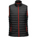 A black thermal vest with red accents, featuring a high collar and zip closure, and a logo on the side. A black thermal vest with red accents, featuring a high collar and zip closure, and a logo on the side.