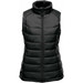 A black thermal vest with a high collar and zip front, featuring a quilted design and armholes. A black thermal vest with a high collar and zip front, featuring a quilted design and armholes.