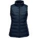 A navy thermal vest featuring a high collar and zip closure, designed for warmth and comfort, with a logo. A navy thermal vest featuring a high collar and zip closure, designed for warmth and comfort, with a logo.