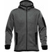 A grey knit hoodie with a zip front, featuring black accents and pockets, and a logo on the sleeve. A grey knit hoodie with a zip front, featuring black accents and pockets, and a logo on the sleeve.