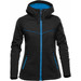 A women's black hoody featuring a blue inner lining, zippered pockets, and a fitted design. It includes a logo. A women's black hoody featuring a blue inner lining, zippered pockets, and a fitted design. It includes a logo.