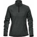 A women's dark green fleece jumper featuring a 1/4 zip and side pockets, with a logo on the front.