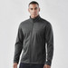 A man wearing a grey lightweight softshell jacket, featuring a zip front and a casual fit. The jacket has a logo.
