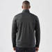 A men's lightweight softshell jacket in dark grey, featuring a logo on the back.