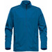 A lightweight softshell jacket in bright blue, featuring a zip front and two side pockets. It has a logo on the left chest. A lightweight softshell jacket in bright blue, featuring a zip front and two side pockets. It has a logo on the left chest.