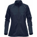 A women's lightweight softshell jacket in navy blue with a zip front, featuring a stand-up collar and a sleek design. A women's lightweight softshell jacket in navy blue with a zip front, featuring a stand-up collar and a sleek design.