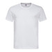 A plain white heavyweight comfort T-shirt with a crew neck and short sleeves. It features a logo tag on the neckline.