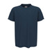 Organic crew neck t-shirt in navy blue, featuring short sleeves and a brand label on the inside.