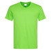 A men's classic V-neck T-shirt in bright green, featuring a logo on the label.