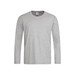 A light grey long sleeve T-shirt with a round neck and a logo on the label.