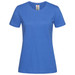 A women's classic organic crew neck t-shirt in blue, featuring a fitted design and short sleeves.