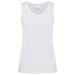 A white women's classic tank top with a scoop neckline and narrow shoulder straps, featuring a logo. A white women's classic tank top with a scoop neckline and narrow shoulder straps, featuring a logo.