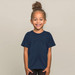 A navy blue t-shirt for children with a relaxed fit, featuring short sleeves and a seamless neckline. A navy blue t-shirt for children with a relaxed fit, featuring short sleeves and a seamless neckline.
