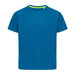 A blue T-shirt with raglan sleeves and a contrasting neckline, featuring a logo on the front. A blue T-shirt with raglan sleeves and a contrasting neckline, featuring a logo on the front.