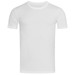 A plain white crew neck t-shirt with short sleeves. The shirt has a logo on it. 