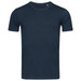 A navy blue men's crew neck t-shirt featuring short sleeves and a standard fit. It includes a logo.