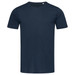 A navy blue men's cotton T-shirt with a classic round neckline and short sleeves. It features a small logo on the label.