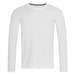 A white long sleeve t-shirt with a round neckline and a subtle branding logo at the collar. A white long sleeve t-shirt with a round neckline and a subtle branding logo at the collar.