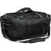 A black duffle bag featuring dual handles, adjustable shoulder strap, and a branded logo. A black duffle bag featuring dual handles, adjustable shoulder strap, and a branded logo.
