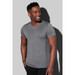 A men's grey recycled sports T-shirt with a fitted design and short sleeves, featuring a logo. A men's grey recycled sports T-shirt with a fitted design and short sleeves, featuring a logo.