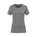A grey women's T-shirt made from recycled materials, featuring a round neckline and short sleeves. A grey women's T-shirt made from recycled materials, featuring a round neckline and short sleeves.