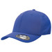 A blue cap with a curved brim, featuring a logo on the side and a smooth fabric finish. A blue cap with a curved brim, featuring a logo on the side and a smooth fabric finish.