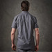 Men's Azores quick dry shirt in a grey fabric, featuring a button-up design and a logo on the back.