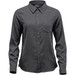 A women's button-up shirt in charcoal grey featuring long sleeves and a chest pocket, with a branded label.