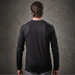 A long-sleeve black T-shirt displayed from the back, featuring a simple design and a fitted silhouette.