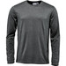 A long-sleeve T-shirt in a dark grey colour, featuring a simple design and a logo on the label.