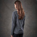 A long-sleeved women's T-shirt in a dark grey colour, featuring a simple design and a back view.