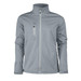 A softshell jacket in light grey with a zippered chest pocket and a high collar. The jacket features a branding logo.