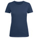 A women's crew neck t-shirt in navy blue with short sleeves and a simple design. It features a logo.