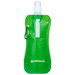 A drink bottle in a vibrant green colour with a spray nozzle and a carabiner clip, featuring a logo. A drink bottle in a vibrant green colour with a spray nozzle and a carabiner clip, featuring a logo.