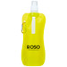 A drink bottle in bright yellow with a flexible design and a cap. It features a logo on the front. A drink bottle in bright yellow with a flexible design and a cap. It features a logo on the front.