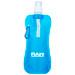 A drink bottle in a translucent blue colour, featuring a spout and a logo, shaped for easy handling. A drink bottle in a translucent blue colour, featuring a spout and a logo, shaped for easy handling.