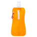 A drink bottle in bright orange with a spray nozzle and a carabiner attachment, featuring a logo. A drink bottle in bright orange with a spray nozzle and a carabiner attachment, featuring a logo.