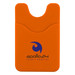 An orange phone wallet featuring a logo, designed to hold cards and a phone. An orange phone wallet featuring a logo, designed to hold cards and a phone.