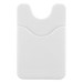 A white Smart Wallet designed to hold cards and attach to a phone, featuring a textured back and a cut-out section.