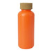A drink bottle in vibrant orange with a cork lid, featuring a smooth, matte finish.