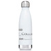 A drink bottle in white with a silver cap, featuring a logo. Ideal for hydration on the go.