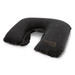 A comfortable black neck pillow with a U-shape design and a branding logo. Soft fabric surface visible. A comfortable black neck pillow with a U-shape design and a branding logo. Soft fabric surface visible.