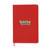 A red A5 notebook with a logo on the front and an elastic band closure. A red A5 notebook with a logo on the front and an elastic band closure.