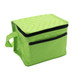 A green cooler bag with a zippered top and a front pocket, featuring a handle for easy carrying. A green cooler bag with a zippered top and a front pocket, featuring a handle for easy carrying.
