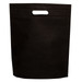 A black non-woven gift bag with a cut-out handle and a simple design. Features a logo. A black non-woven gift bag with a cut-out handle and a simple design. Features a logo.