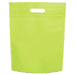A bright green non-woven gift bag with a top handle and a smooth surface. It features a logo in the design. A bright green non-woven gift bag with a top handle and a smooth surface. It features a logo in the design.