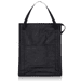 A black insulated grocery tote with two handles and a side pocket. It has a smooth texture and features a logo.
