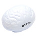 A white, stress-relief toy shaped like a brain, with a small logo on one side. A white, stress-relief toy shaped like a brain, with a small logo on one side.