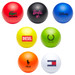 A collection of stress balls in various colours: red, black, blue, yellow, green, orange, and white, with logos. A collection of stress balls in various colours: red, black, blue, yellow, green, orange, and white, with logos.